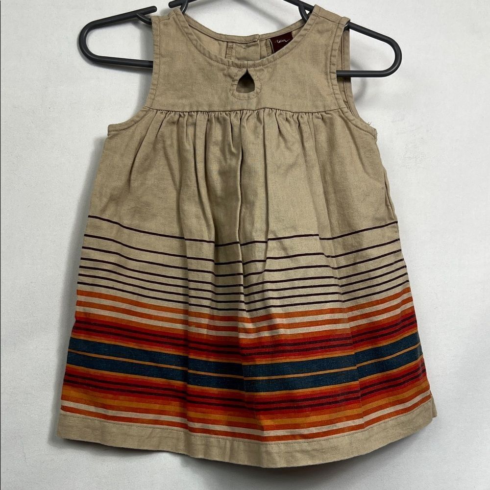 Tea Collection Tan and Orange Stripe linen dress 6-12 months